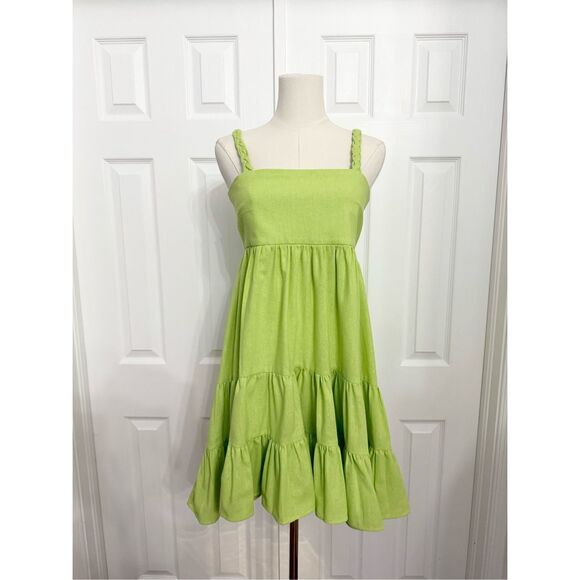 Kleid Dresses & Skirts - Kleid for Her Womens Lime Green Braided Tiered Julietta Mini Dress Size XS